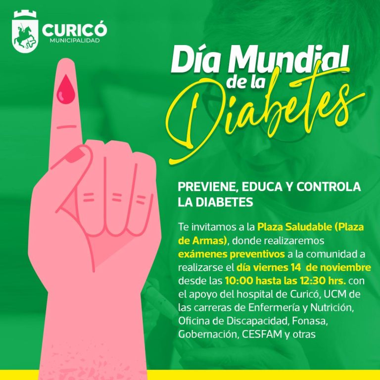 Curicó conmemorará el Día Mundial de la Diabetes con operativo informativo y exámenes gratuitos en la Plaza de Armas